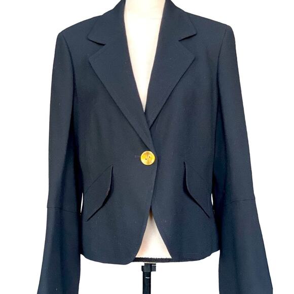 Ellen Tracy black wool blazer bell bottom sleeves button closure Women's Size M - Picture 1 of 9